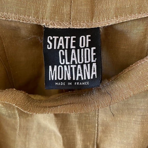STATE OF CLAUDE MONTANA bronze silk slacks pants - Picture 2 of 4